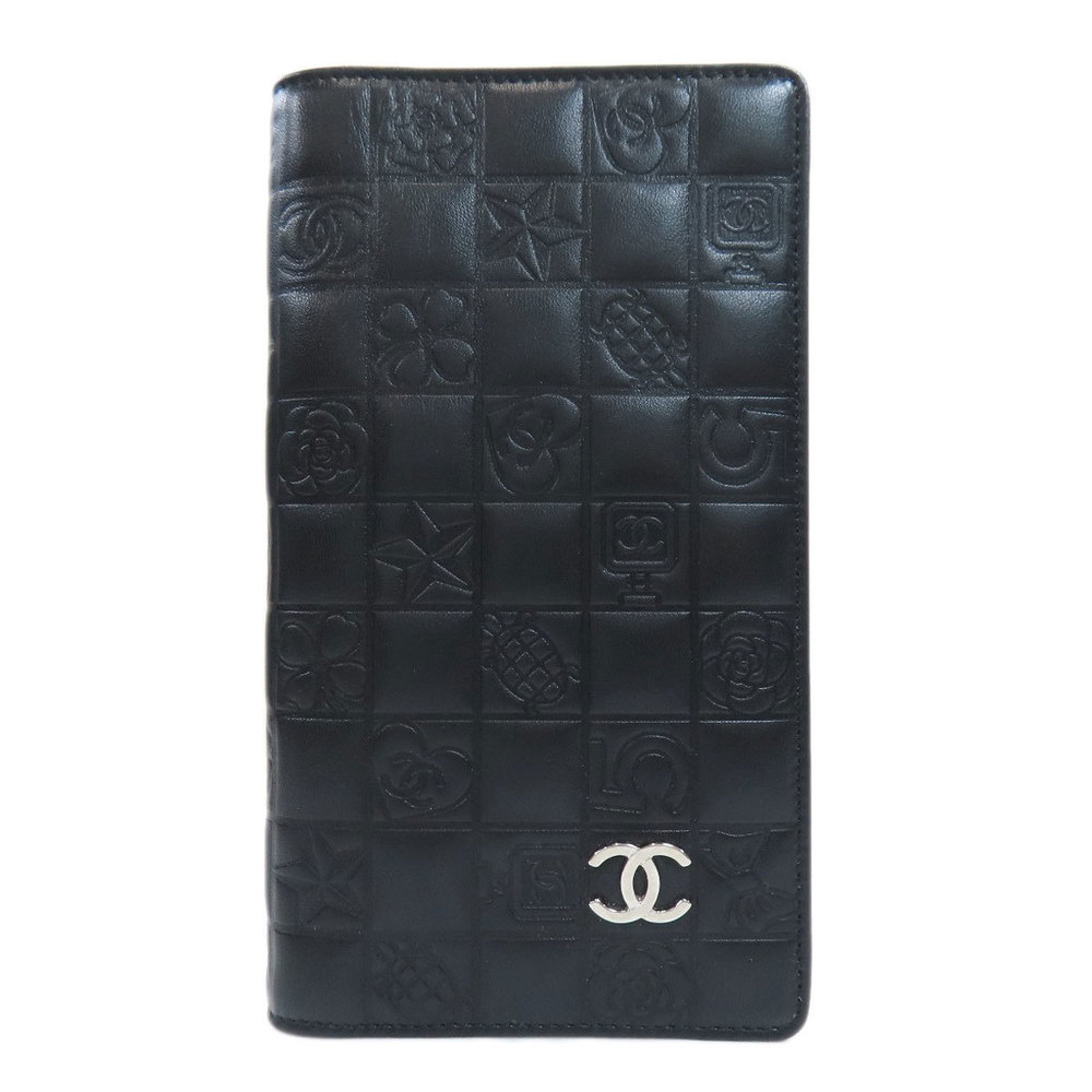 Chanel Icon Coco Mark Long Wallet Coin Purse Calf Black